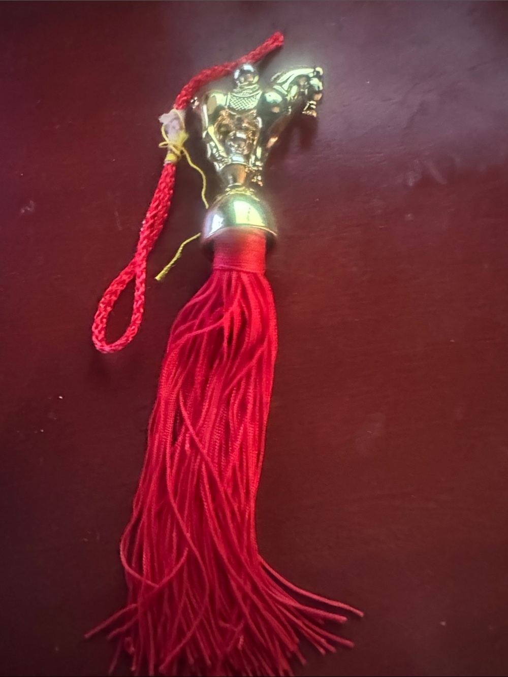 Source Unknown Red Tassel Charm with Gold Horse Accent